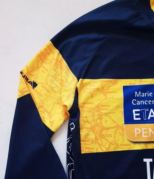 ENDURA Cycling Jersey Shirt Mens M  Marie Curie Pennine Run Blue Yellow Daffodil