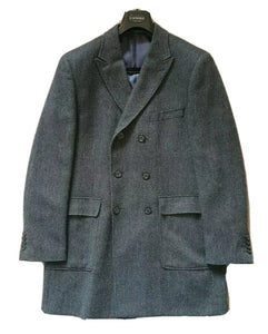 ASPEN COURT Trench Coat Overcoat Mens L Wool Blend Slate Grey Herringbone Weave