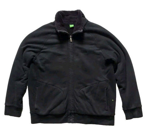 HUGO BOSS Jacket Mens XXL Black Cotton Thick Fleece Lined Spellout Logo In Black