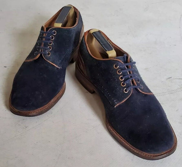 Chapman Moore Shoes Oxfords Mens Uk 9 Blue Suede Tan Leather