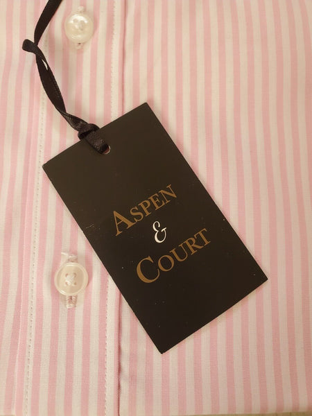 Aspen Court Shirt Mens 16.5 Collar Pink White Stripes Pure Cotton