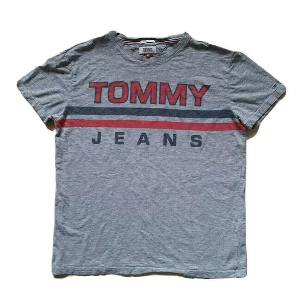 Vintage TOMMY HILFIGER T Shirt Tshirt Mens M Grey Spellout Logo Tommy Jeans 90s