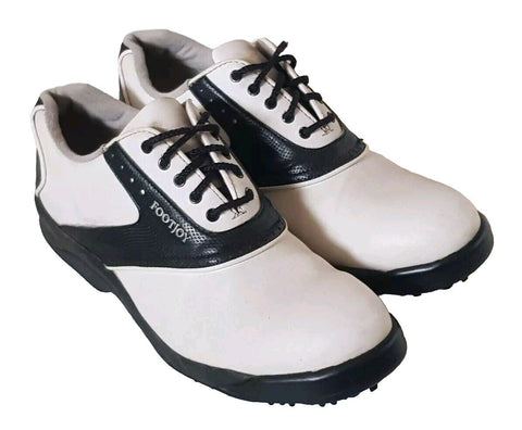 FOOTJOY Greenjoys Golf Shoes Womens UK 6 EU 40 White Black Leather Spikes