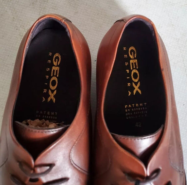 GEOX Driving Shoes Brogues Mens Uk 7 Eu 41 Tan Leather Comfort Rubber Soles