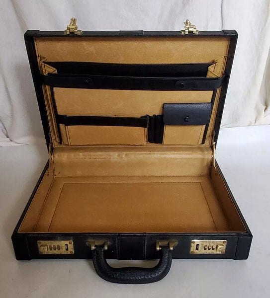 Briefcase Attache Black Leather Combination Locks Vintage 80's