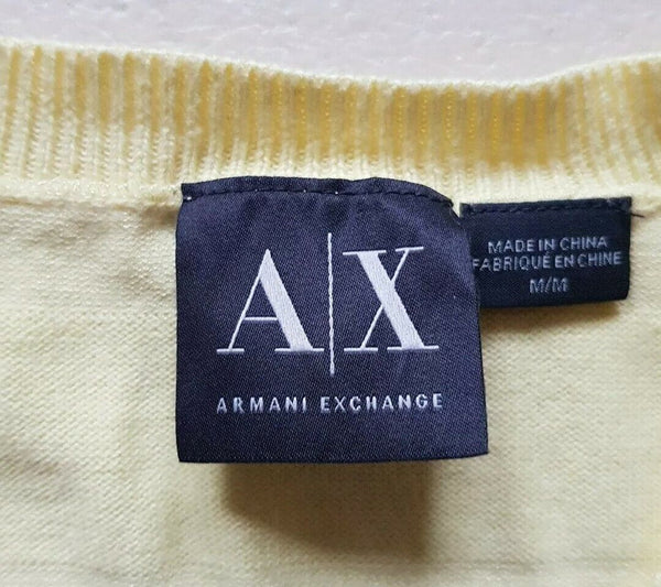 ARMANI Jumper Sweater Mens M Yellow Cotton Blend V Neck Textured Fine Knit