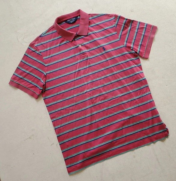 RALPH LAUREN Golf Polo Shirt Mens L Pink Pima Cotton Green Blue Stripes Pro Fit