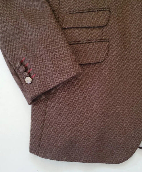 CLAUDIO LUGLI Blazer Jacket Mens 44 Khaki Tweed Wool Herringbone Italy Rrp £360