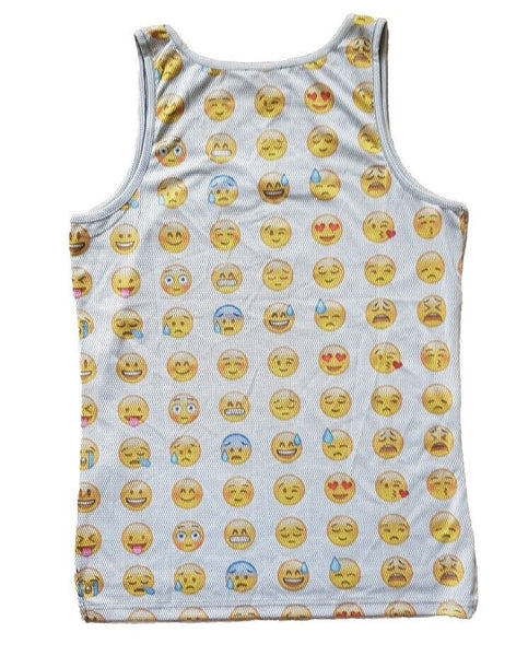 EMOJI Vest T Shirt Mens M Smiley Face White Cotton Lycra Stretch