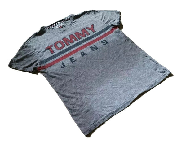 Vintage TOMMY HILFIGER T Shirt Tshirt Mens M Grey Spellout Logo Tommy Jeans 90s