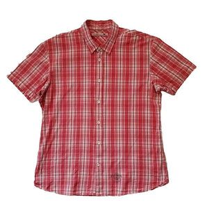 LEVIS Shirt Short Sleeved Mens L Regular Fit Red White Check Cotton