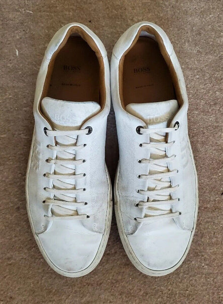 HUGO BOSS Mirage Trainers Mens UK 10 EU 44 White Leather Made In Italy