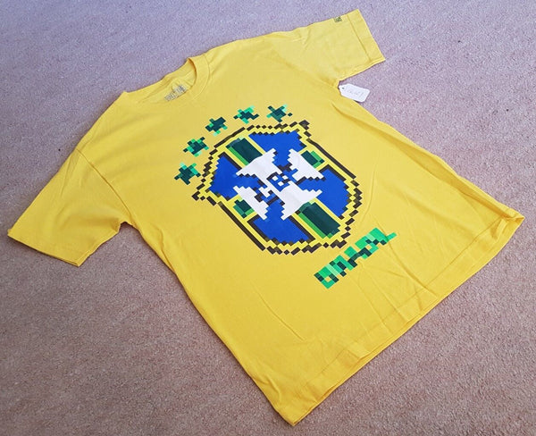 Brazil Football T Shirt Tshirt Mens S Pixelated Flag Yellow