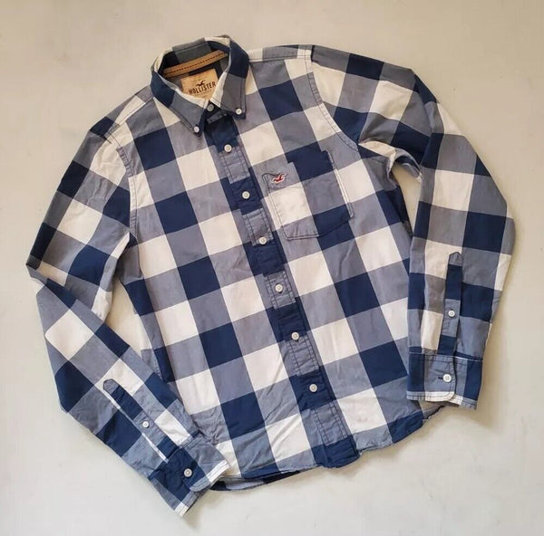 HOLLISTER Shirt Mens M Regular Fit Blue White Broad Check Cotton