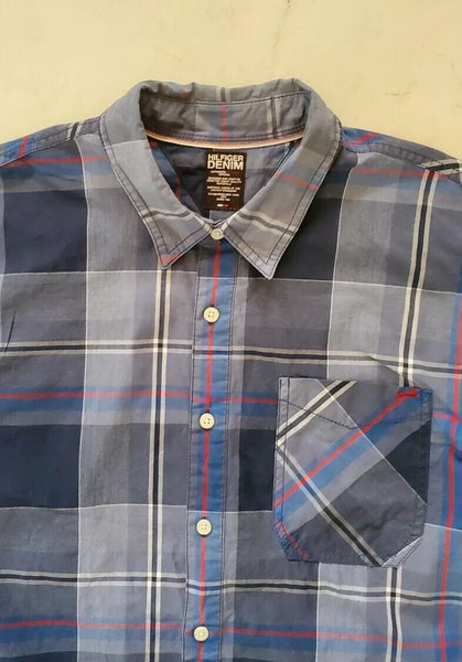 TOMMY HILFIGER Shirt Mens L Slim Fit Blue Checked Cotton