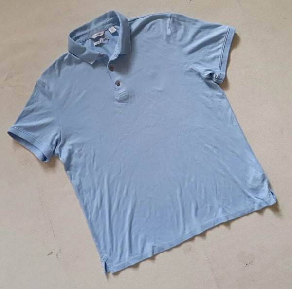 CALVIN KLEIN Polo Shirt Mens L Liquid Touch Slim Fit Pale Blue Jersey