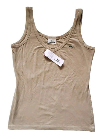 LACOSTE Womens Vest Top Pale Khaki Size 40 M Slim Stretch - New With Tags