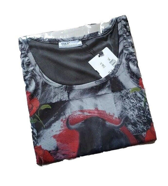 Designer Vest T Shirt Italian Bull and Roses Mens M Cotton Lycra Stretch