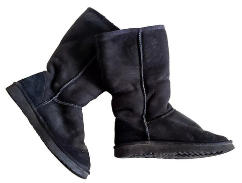 UGG Boots Classic Mid Calf Womens Uk 4 Eu 37 Black Suede Shearling Lining