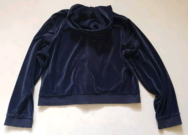 Juicy Couture Hoodie Jacket Y2K Womens 3XL Navy Blue Velour Gold Zip Vintage