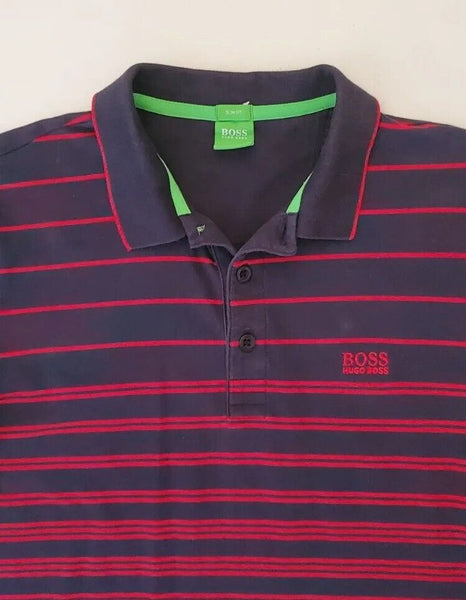 HUGO BOSS Polo Shirt Long Sleeved Mens S Red Blue Gradated Stripes Green Label