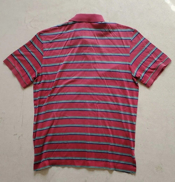 RALPH LAUREN Golf Polo Shirt Mens L Pink Pima Cotton Green Blue Stripes Pro Fit