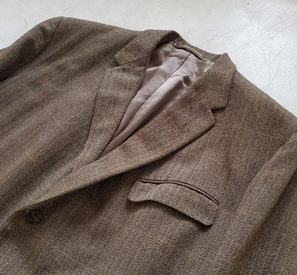 Vintage Tweed Shooting Jacket Mens 44 Herringbone Weave Henderson Uk 1950's