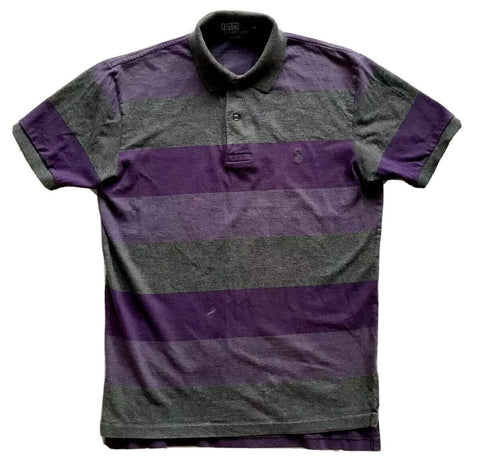 RALPH LAUREN Polo Shirt Mens M Regular Fit Purple Grey Stripes