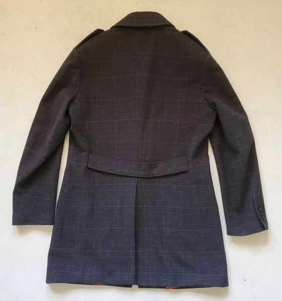 HOLLAND ESQUIRE Coat Overcoat Mens M Cashmere Wool Grey Windowpane Check £690