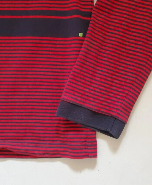 HUGO BOSS Polo Shirt Long Sleeved Mens S Red Blue Gradated Stripes Green Label