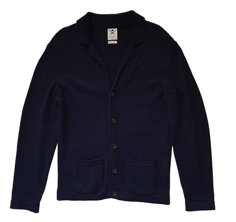 HACKETT Mayfair Cardigan Knitted Jacket Mens M Navy Blue Italy