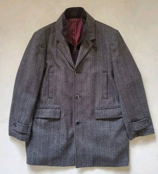 MARKS SPENCER Trench Coat Overcoat Mens XXL UK 48 R Charcoal Grey Wool Blend