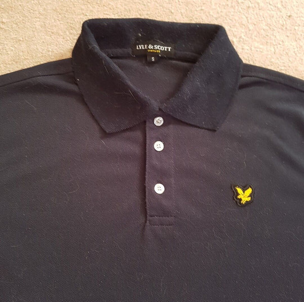 LYLE & SCOTT Polo Shirt Mens S Regular Fit Navy Blue Cotton Golden Eagle