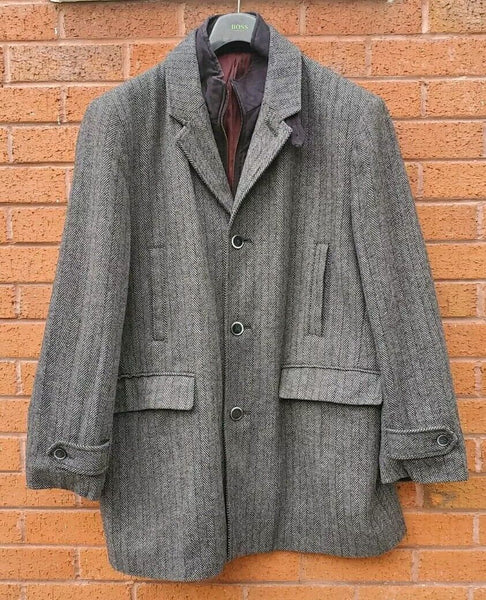 MARKS SPENCER Trench Coat Overcoat Mens XXL UK 48 R Charcoal Grey Wool Blend