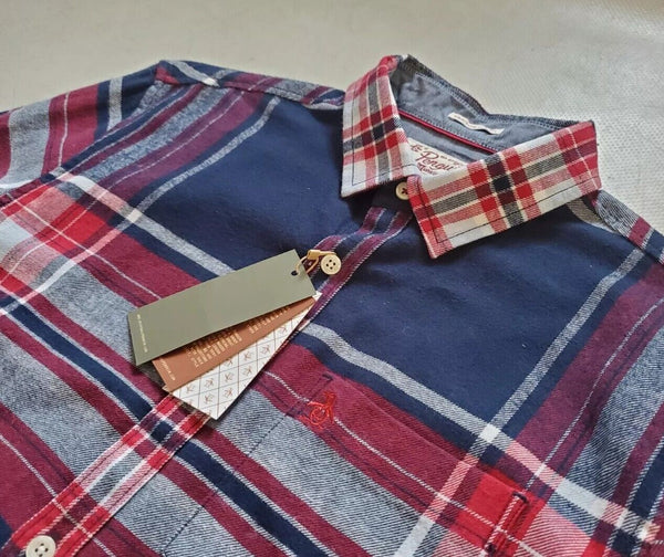 PENGUIN Shirt Mens M Heritage Slim Fit Flannel Red Blue Broad Check