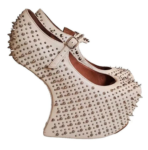 Jeffrey Campbell Platform Shoes Handmade Havana Cream Leather Spikes Uk 7 Eu 41