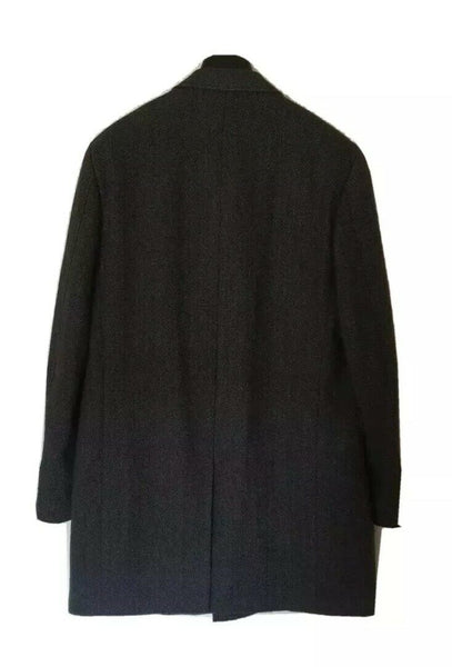 ASPEN COURT Trench Coat Overcoat Mens L Wool Blend Slate Grey Herringbone Weave