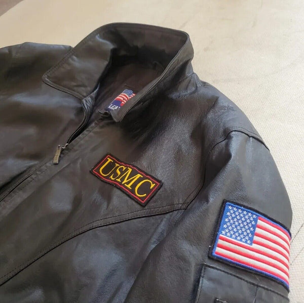 US Marine Corps Jacket Coat Black Leather Bomber Mens 2XL USA was $390