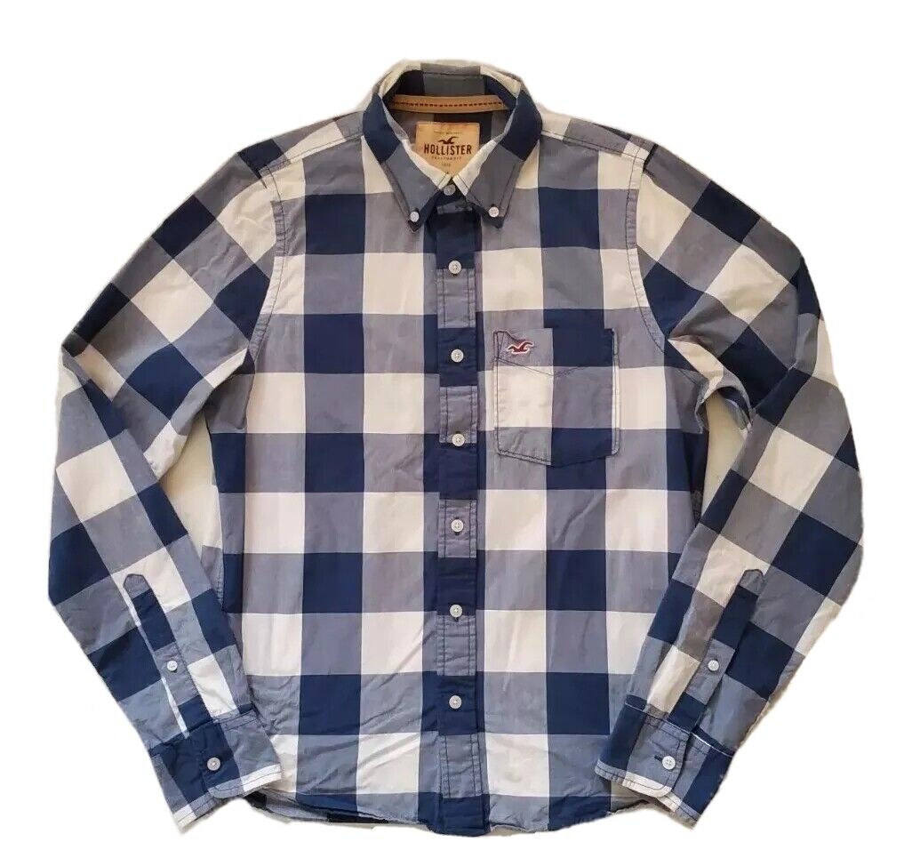 HOLLISTER Shirt Mens M Regular Fit Blue White Broad Check Cotton