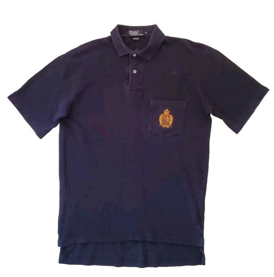 Vintage RALPH LAUREN Polo Shirt Men S Polo Club Gold Crest Navy Blue Made In USA