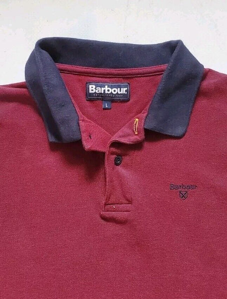 BARBOUR Polo Shirt Mens L Slim Fit Burgundy With Navy Trim