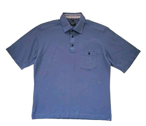 ETERNA Polo Shirt Mens M Comfort Fit Azure Blue Cotton Gingham Trim Worn Once