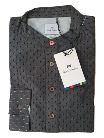 PAUL SMITH GRANDAD SHIRT Henley Grey Polkadot Mens S Rrp £145