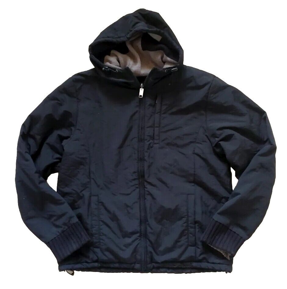 SCHOTT NY Reversible Jacket Coat Mens XL Black Grey Hooded Waterproof and Knit