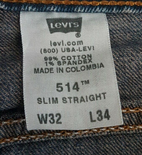 LEVIS 514 JEANS Mens W 32 L 34 BLUE DENIM RED TAB SLIM STRAIGHT FIT (776)