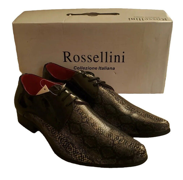 ROSSELLINI SHOES Mens UK 7 EU 41 Retalino Black Leather Python Pattern Italy