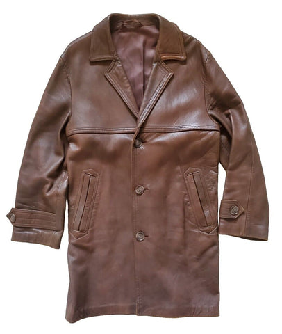 Vintage LEATHER TRENCH COAT Long Overcoat Mens M Brown Handmade Bradleys Uk 70s
