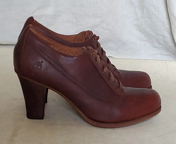 TIMBERLAND STRATHAM SHOES Womens UK 7 EU 40 Brown Leather Lace Up High Heels