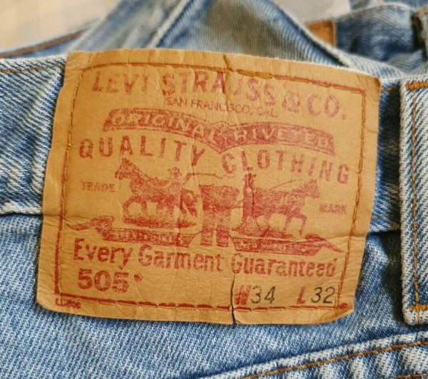 LEVIS 505 JEANS Mens W 34 L 32 CLASSIC FIT BLUE DENIM RED TAB 1357