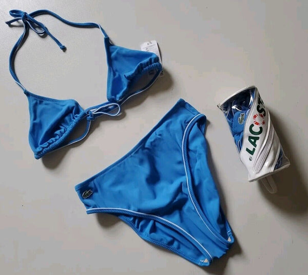 LACOSTE Bikini Swimsuit 2 Piece Halter Neck Size S Blue New With Pouch